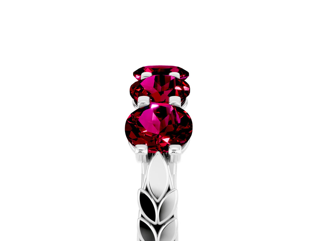 Round Garnet Five-Stone Band in White gold with Prong Setting