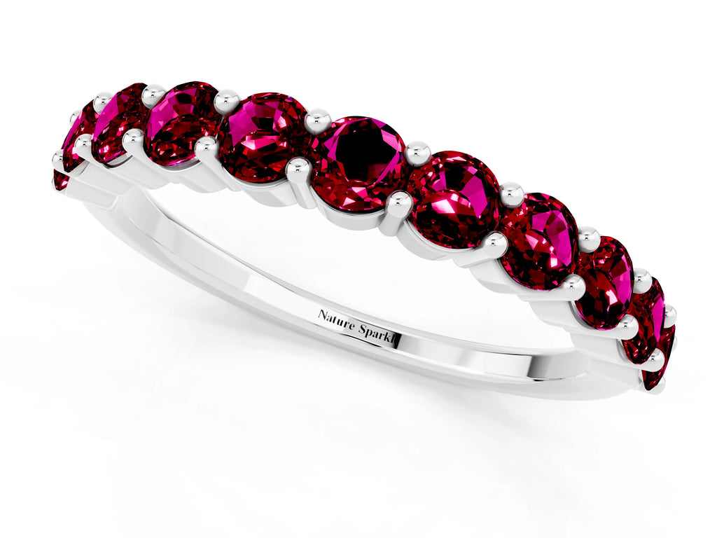 Round Garnet Half Eternity Band in White gold with Classic Prong Setting