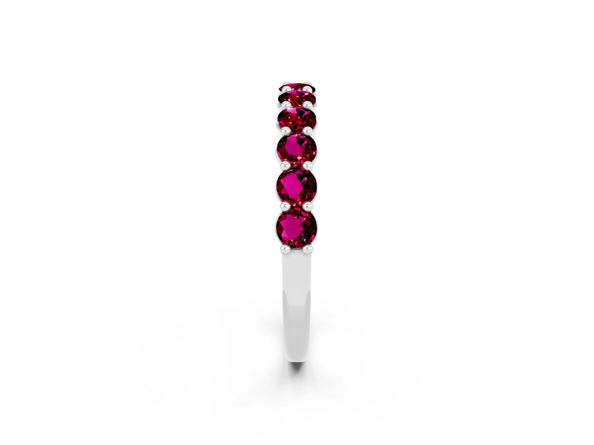 Round Garnet Half Eternity Band in White gold with Classic Prong Setting