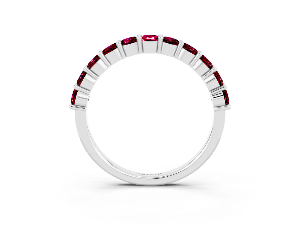 Round Garnet Half Eternity Band in White gold with Classic Prong Setting