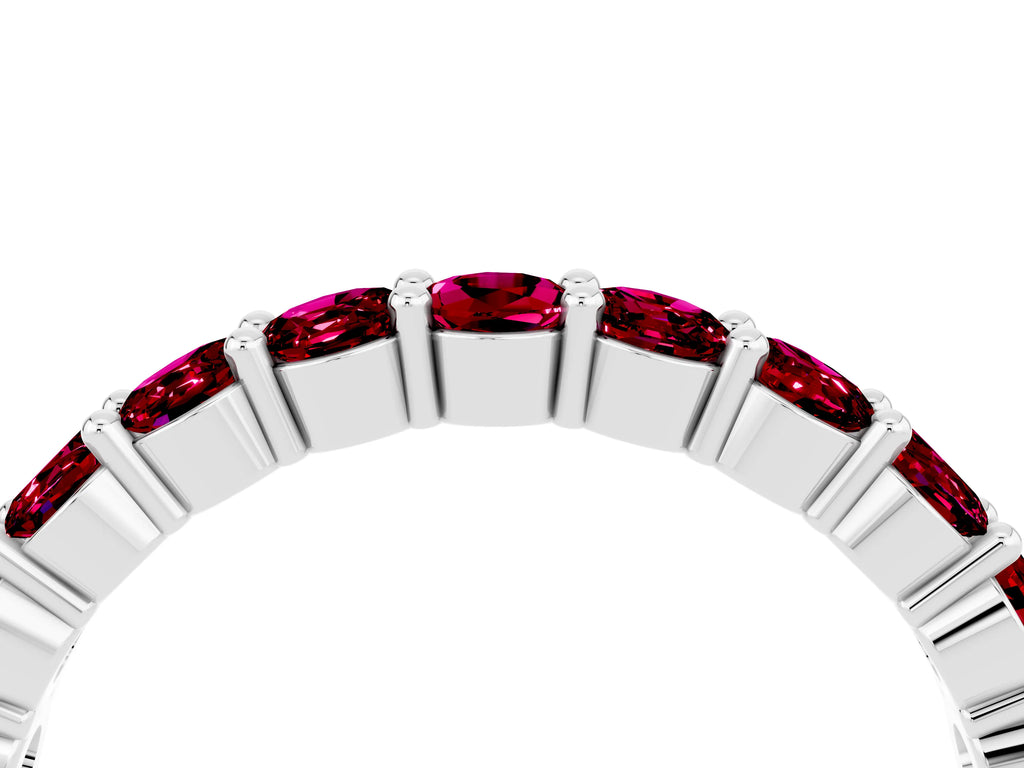 Round Garnet Half Eternity Band in White gold with Classic Prong Setting