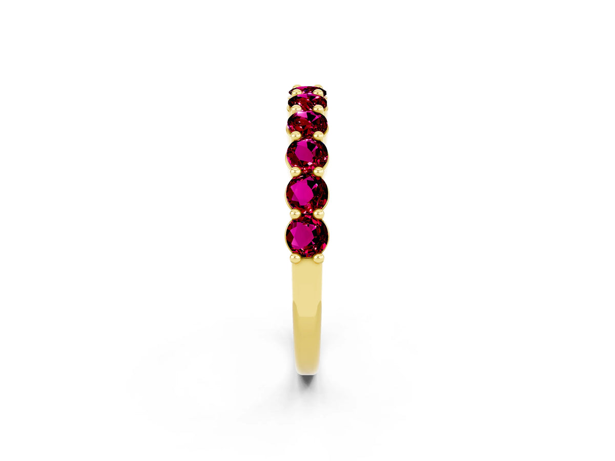 Round Garnet Half Eternity Band in Yellow gold with Classic Prong Setting