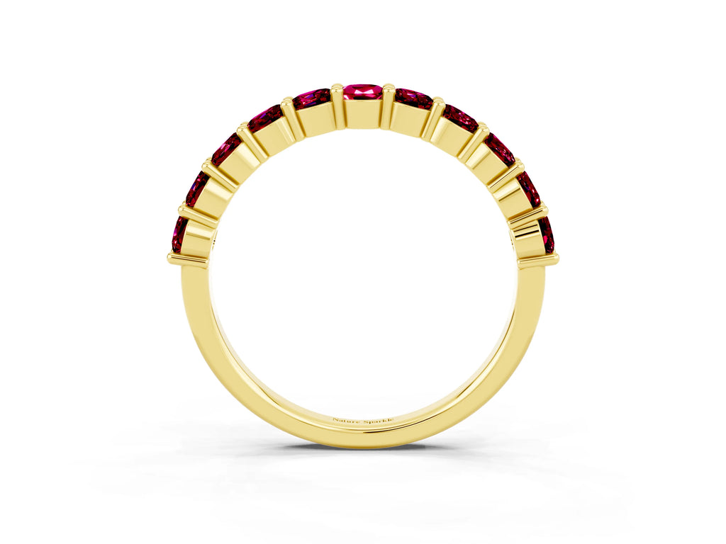 Round Garnet Half Eternity Band in Yellow gold with Classic Prong Setting