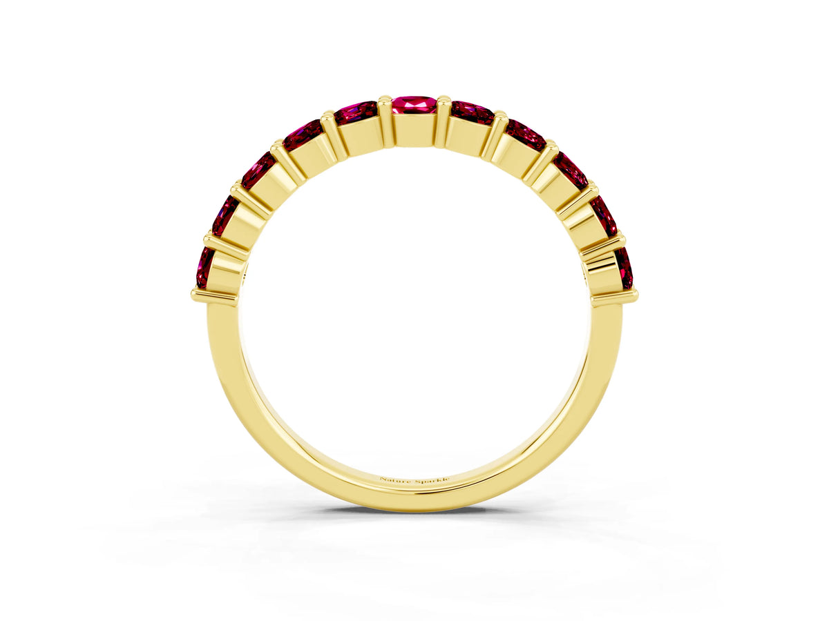Round Garnet Half Eternity Band in Yellow gold with Classic Prong Setting