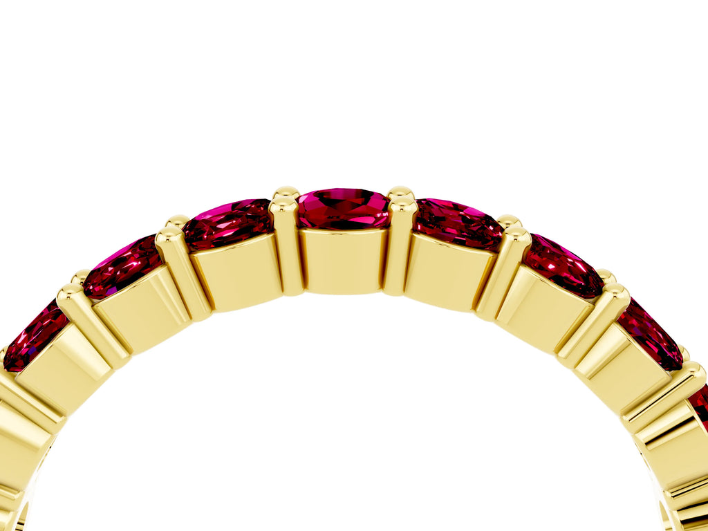 Round Garnet Half Eternity Band in Yellow gold with Classic Prong Setting