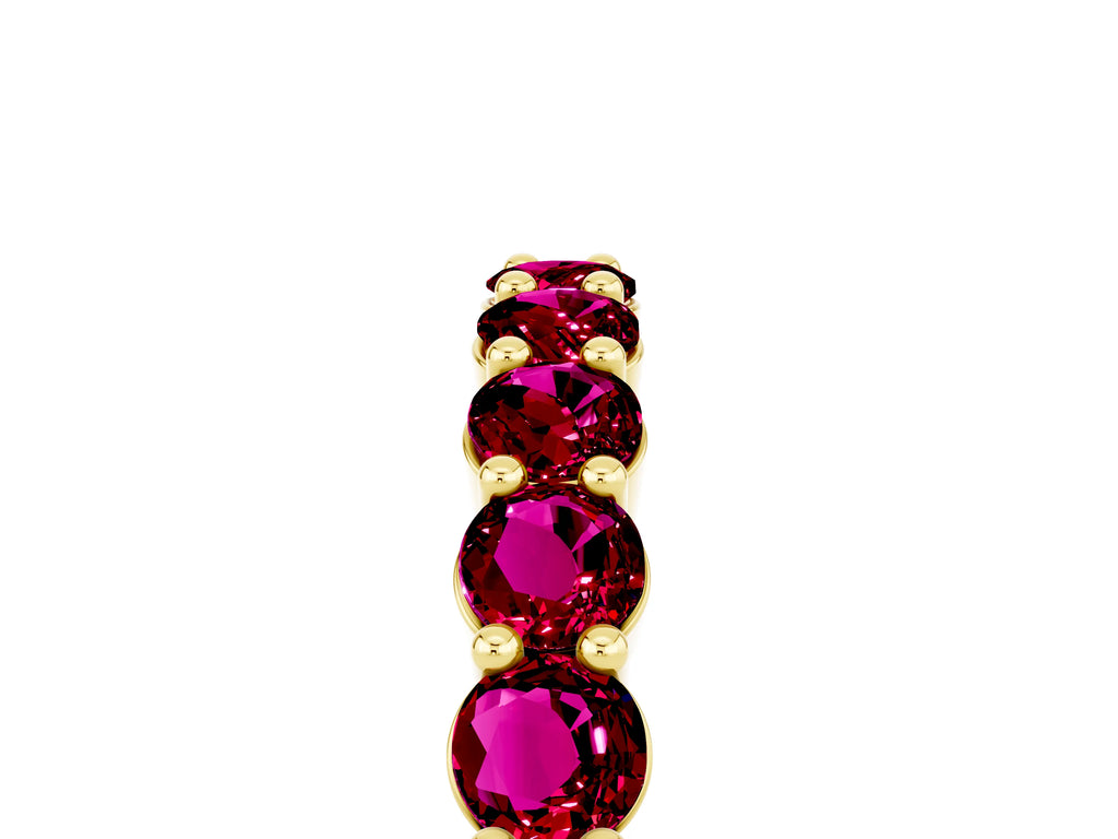 Round Garnet Half Eternity Band in Yellow gold with Classic Prong Setting