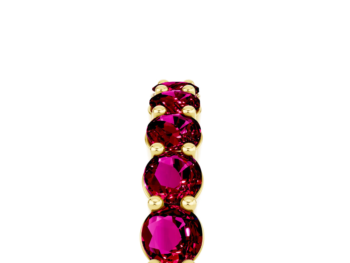 Round Garnet Half Eternity Band in Yellow gold with Classic Prong Setting