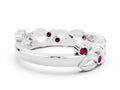 Round Garnet Leaf Motif Eternity Band in Platinum with Bezel Setting