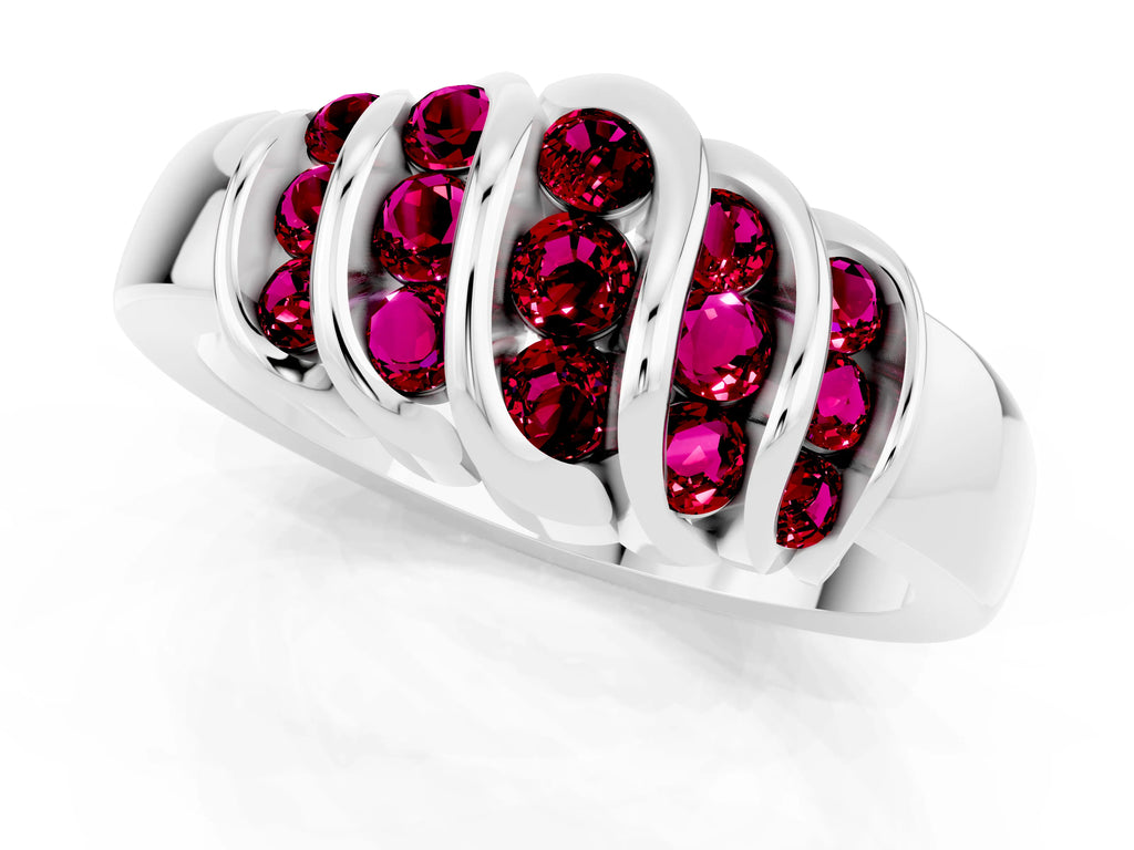 Round Garnet Multi-Row Crossover Band in Platinum with Polished Curves