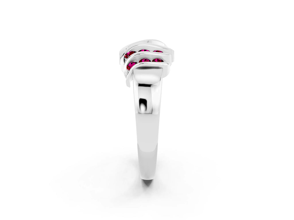Round Garnet Multi-Row Crossover Band in Platinum with Polished Curves