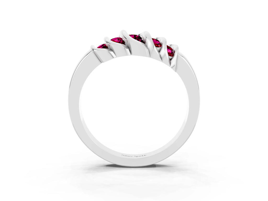 Round Garnet Multi-Row Crossover Band in Platinum with Polished Curves
