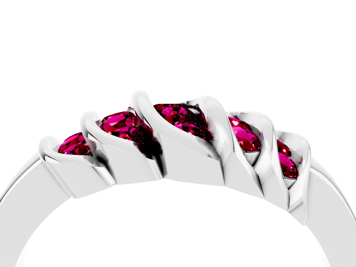 Round Garnet Multi-Row Crossover Band in Platinum with Polished Curves