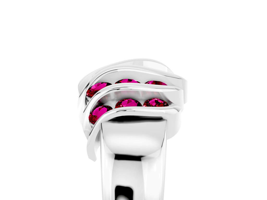Round Garnet Multi-Row Crossover Band in Platinum with Polished Curves