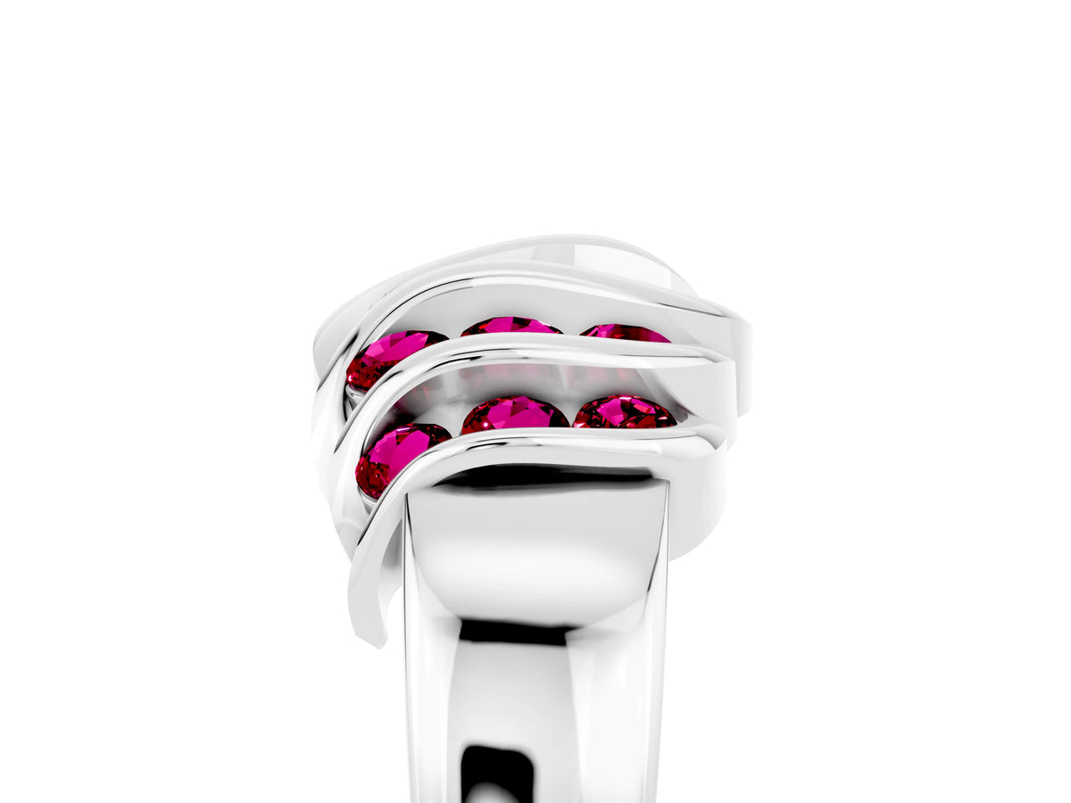 Round Garnet Multi-Row Crossover Band in Platinum with Polished Curves