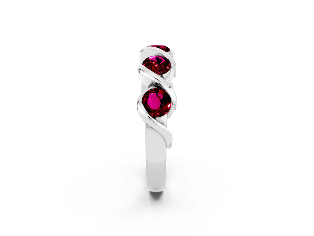 Round Garnet Wave Band in Platinum with Channel Setting and Shared Prongs