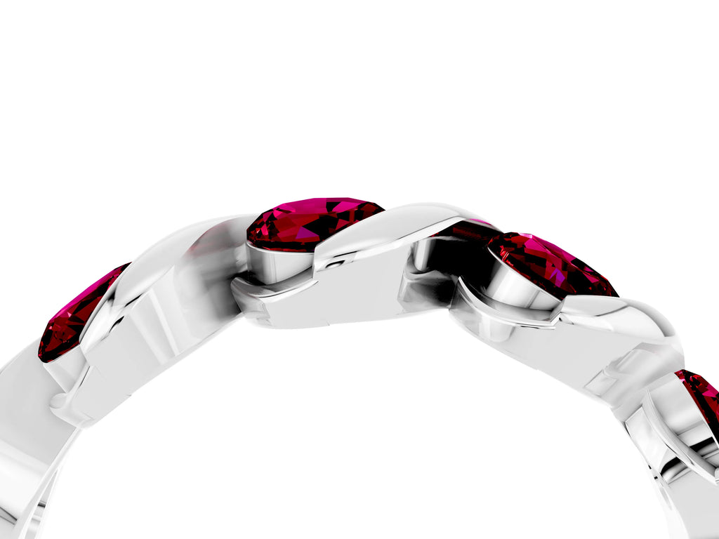 Round Garnet Wave Band in Platinum with Channel Setting and Shared Prongs