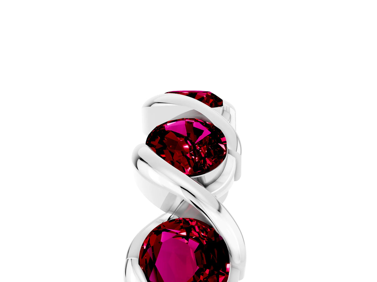 Round Garnet Wave Band in Platinum with Channel Setting and Shared Prongs