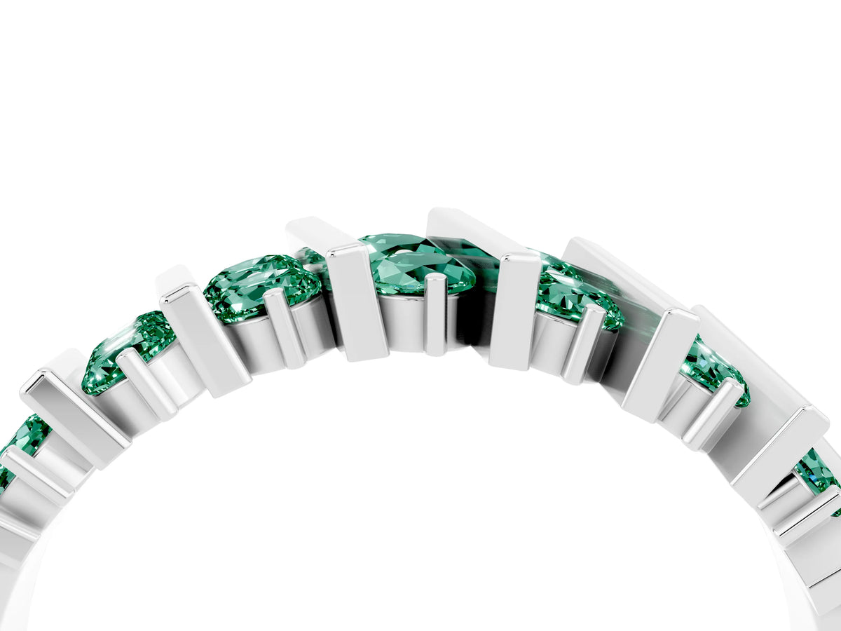 Round Green Sapphire Anniversary Band in Silver with Channel Setting and Vertical Prongs