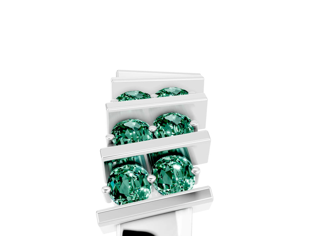 Round Green Sapphire Anniversary Band in Silver with Channel Setting and Vertical Prongs