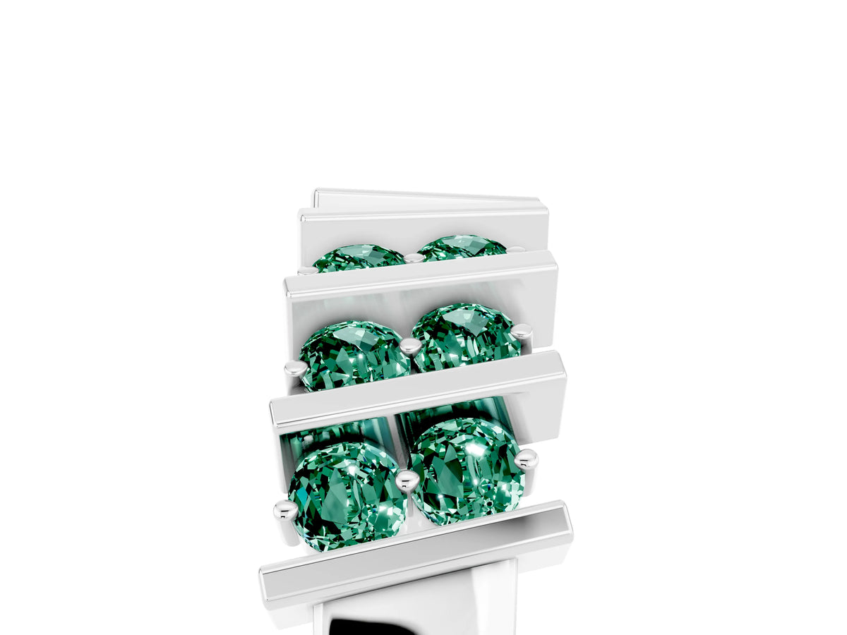 Round Green Sapphire Anniversary Band in Silver with Channel Setting and Vertical Prongs