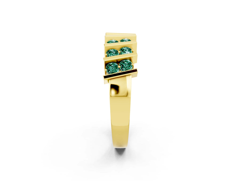 Round Green Sapphire Anniversary Band in Yellow gold with Channel Setting and Vertical Prongs