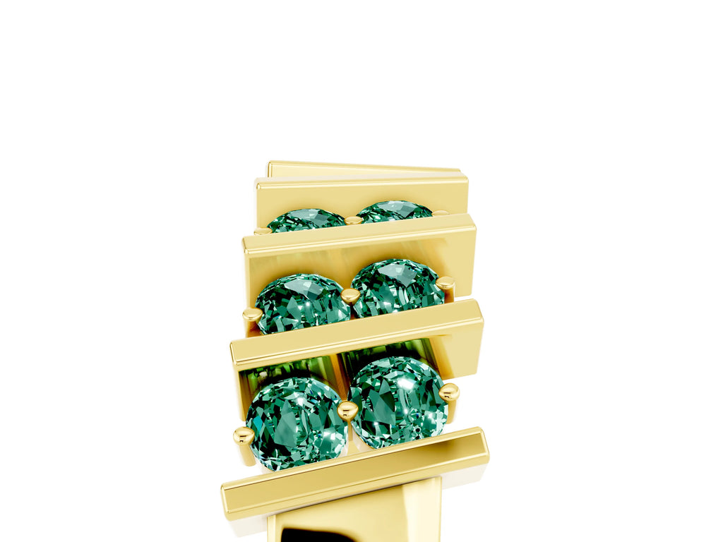 Round Green Sapphire Anniversary Band in Yellow gold with Channel Setting and Vertical Prongs