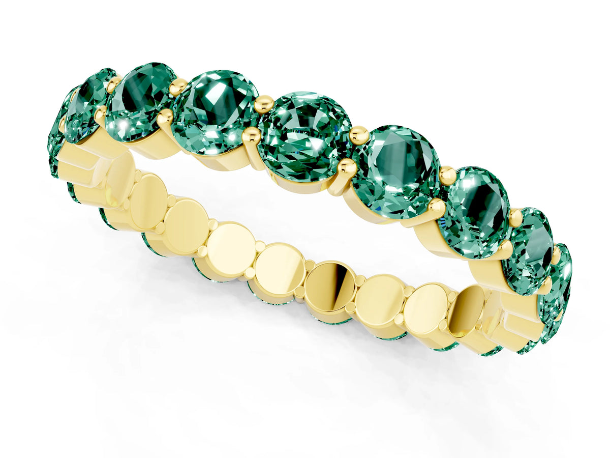 Round Green Sapphire Eternity Band in Yellow gold with U-Prong Setting