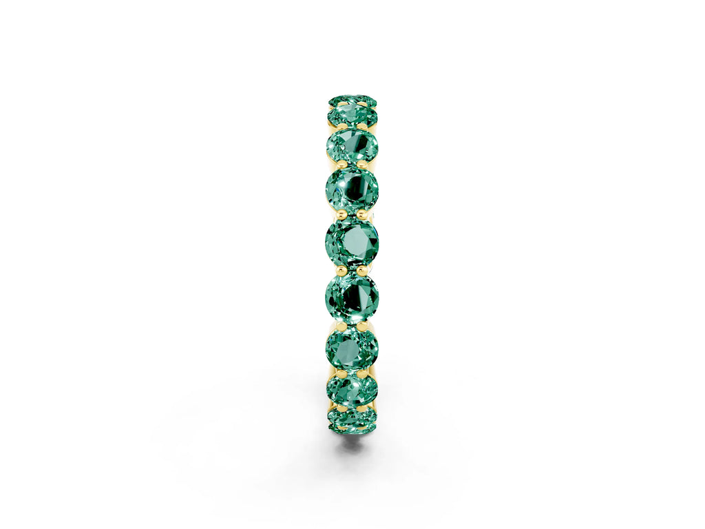 Round Green Sapphire Eternity Band in Yellow gold with U-Prong Setting