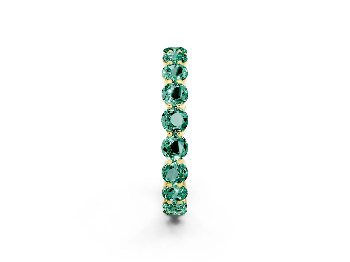 Round Green Sapphire Eternity Band in Yellow gold with U-Prong Setting