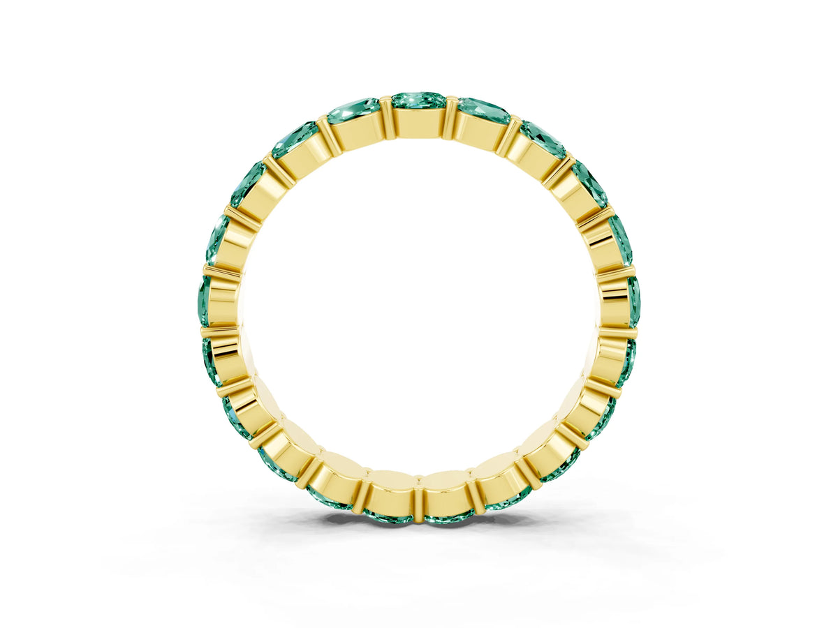 Round Green Sapphire Eternity Band in Yellow gold with U-Prong Setting