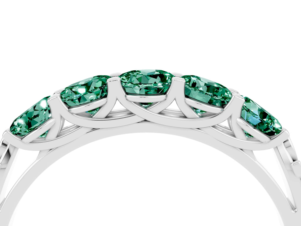 Round Green Sapphire Five-Stone Band in Silver with Prong Setting