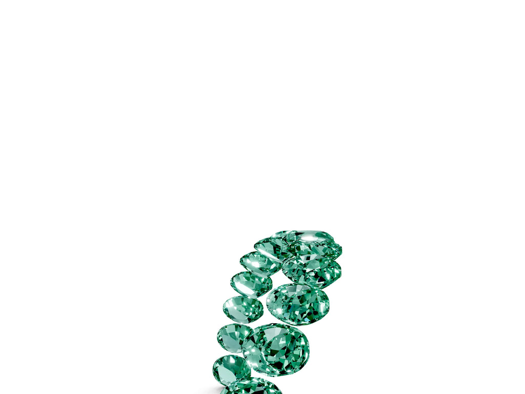 Round Green Sapphire Pavé Contoured Band in White gold with Shared Prong Setting