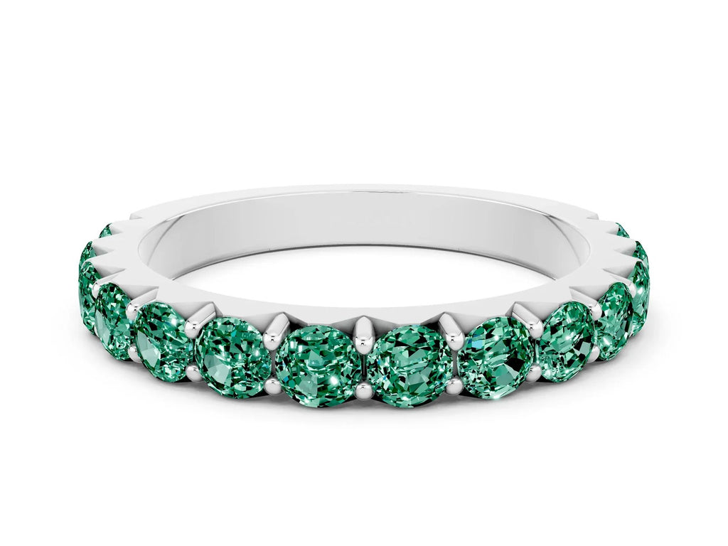 Round Green Sapphire Polished Half Eternity Band in Silver with Classic Prong Setting 