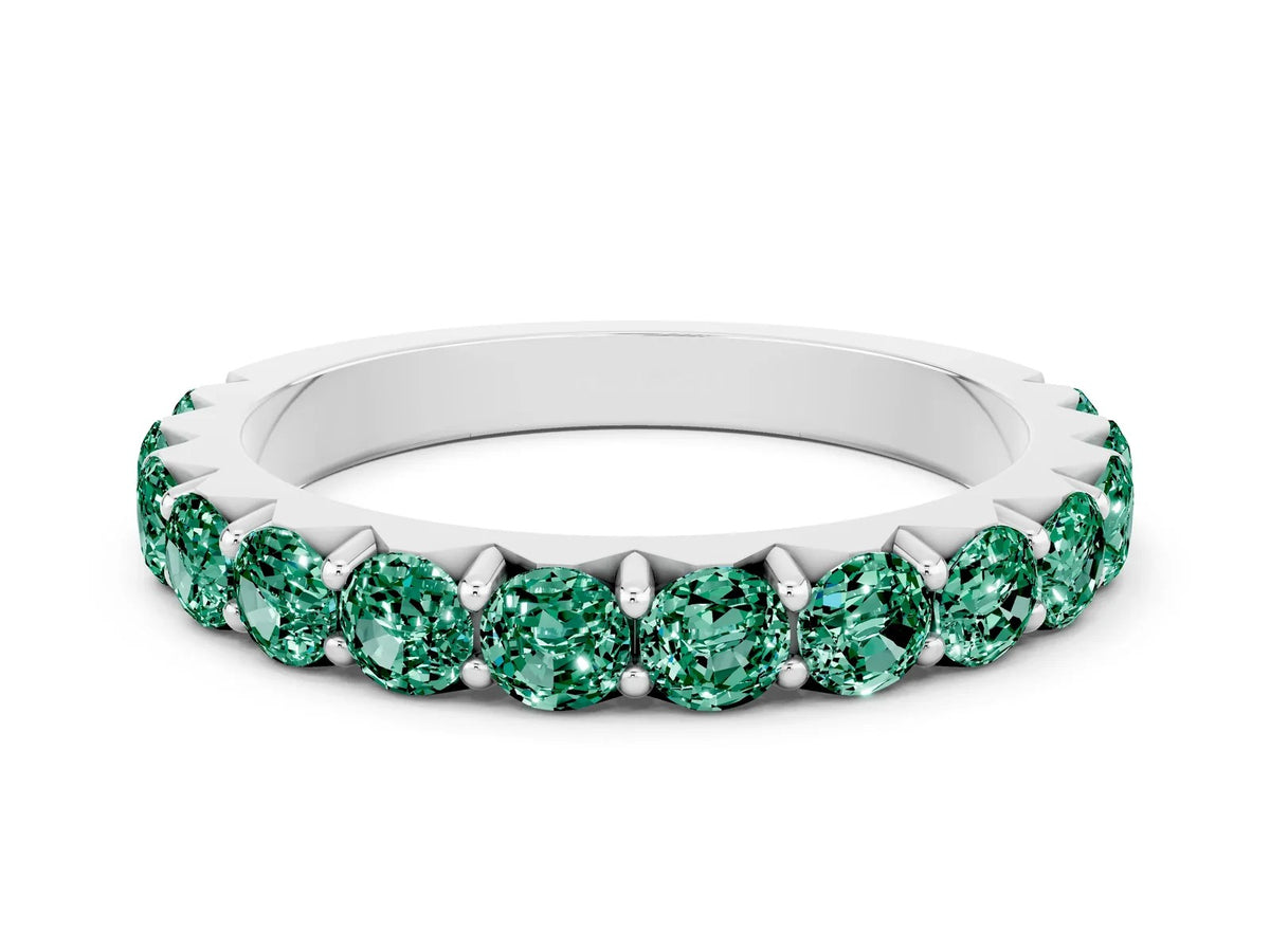 Round Green Sapphire Polished Half Eternity Band in Silver with Classic Prong Setting 