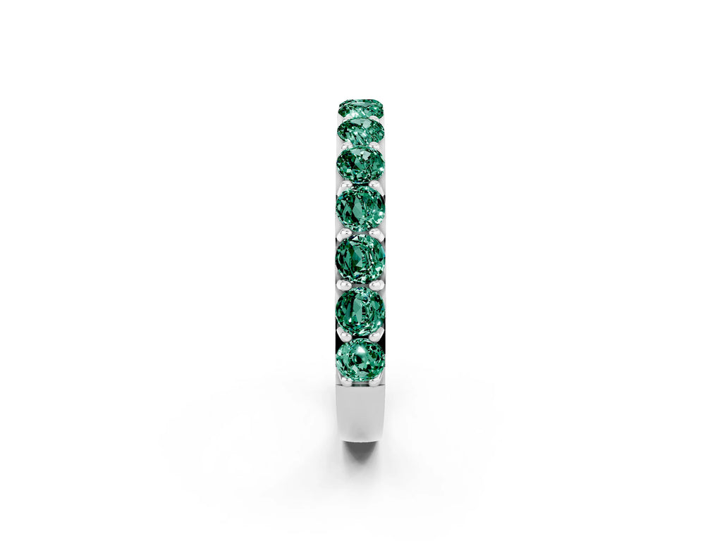 Round Green Sapphire Polished Half Eternity Band in Silver with Classic Prong Setting
