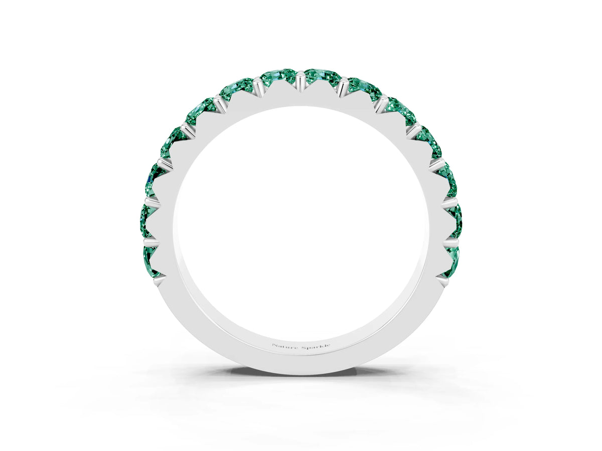 Round Green Sapphire Polished Half Eternity Band in Silver with Classic Prong Setting