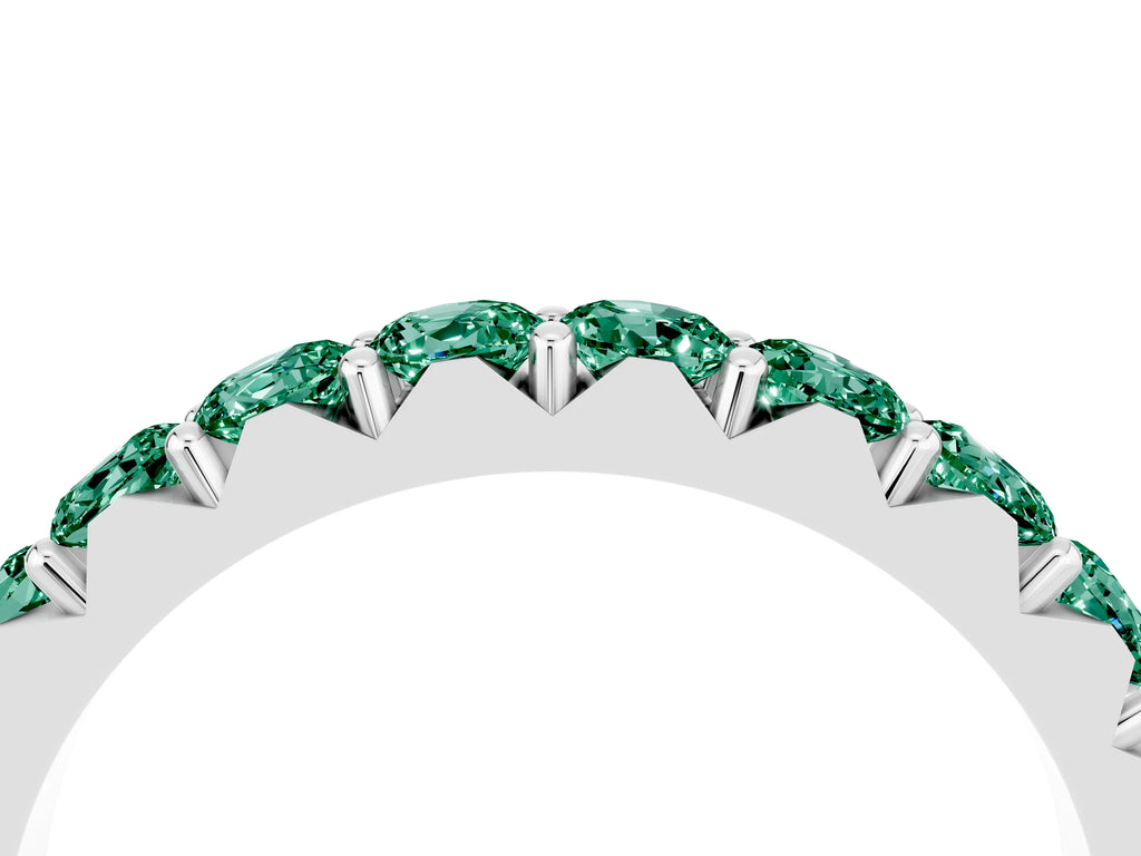 Round Green Sapphire Polished Half Eternity Band in Silver with Classic Prong Setting