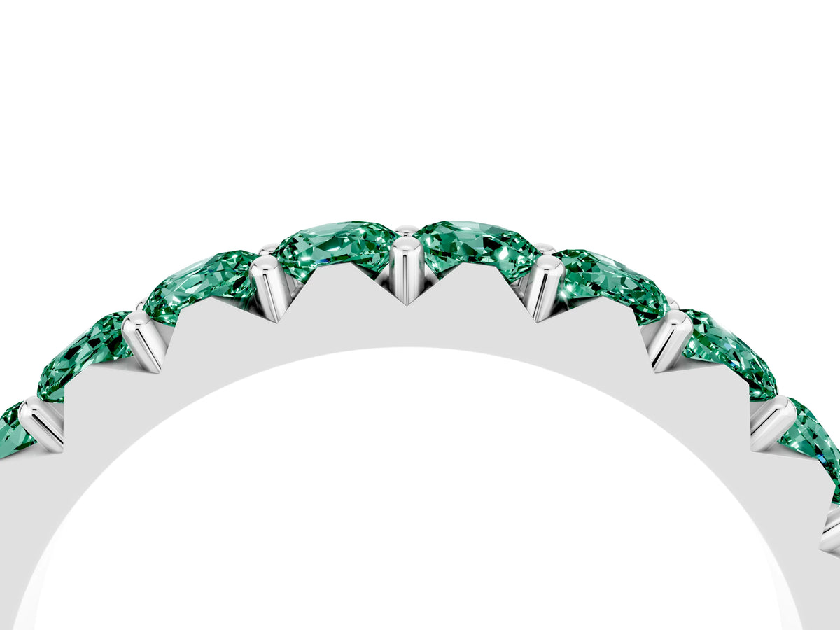 Round Green Sapphire Polished Half Eternity Band in Silver with Classic Prong Setting