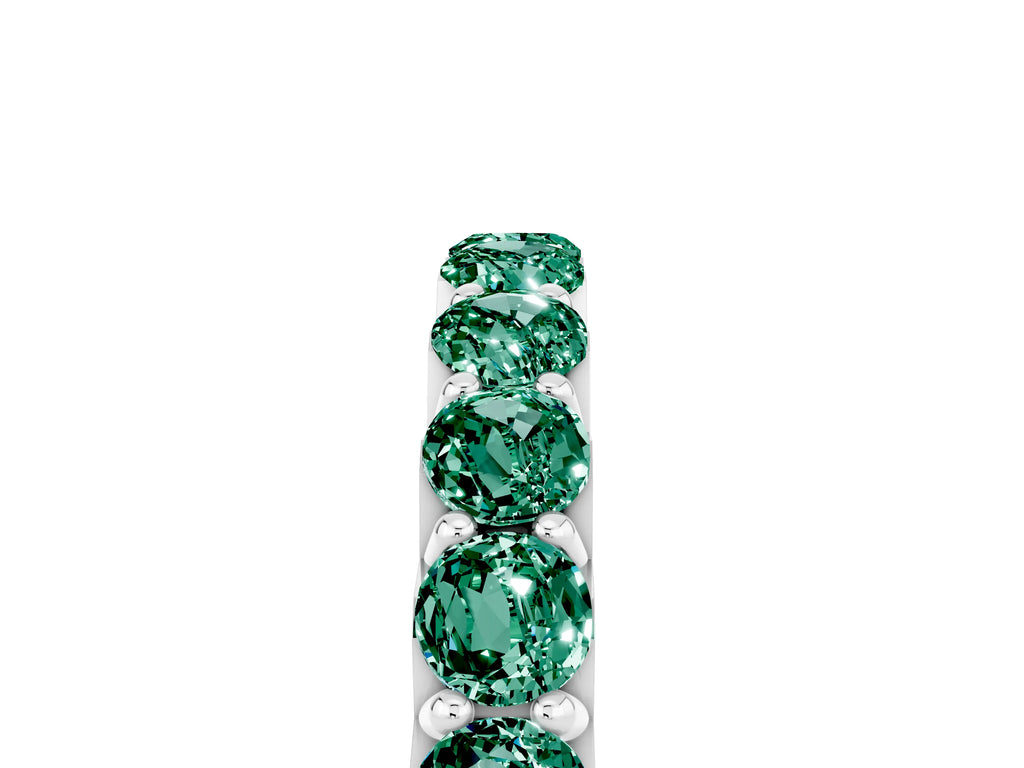 Round Green Sapphire Polished Half Eternity Band in Silver with Classic Prong Setting