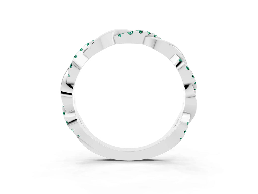 Round Green Sapphire Twist Eternity Band in Silver with Pavé Setting