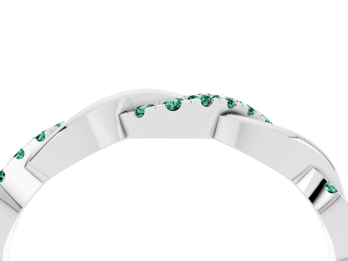 Round Green Sapphire Twist Eternity Band in Silver with Pavé Setting