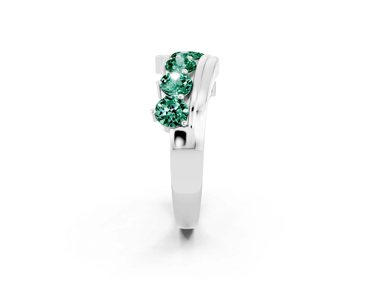 Round Green Sapphire Wave Band in Silver with Channel and Shared Prong Setting