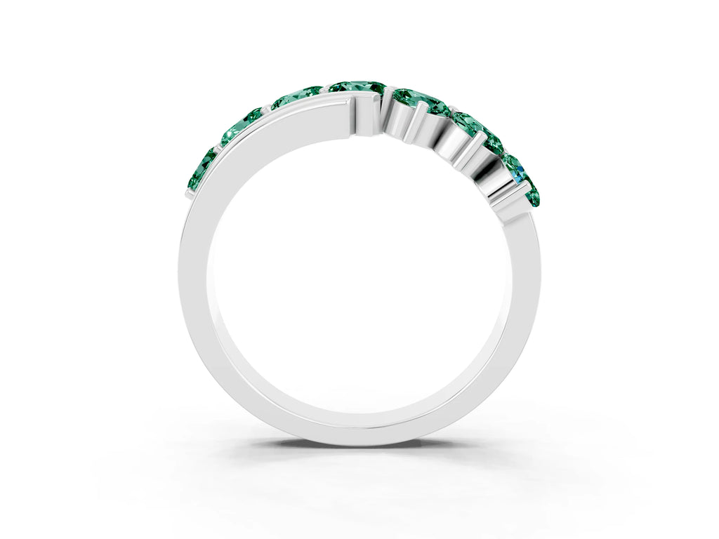 Round Green Sapphire Wave Band in Silver with Channel and Shared Prong Setting