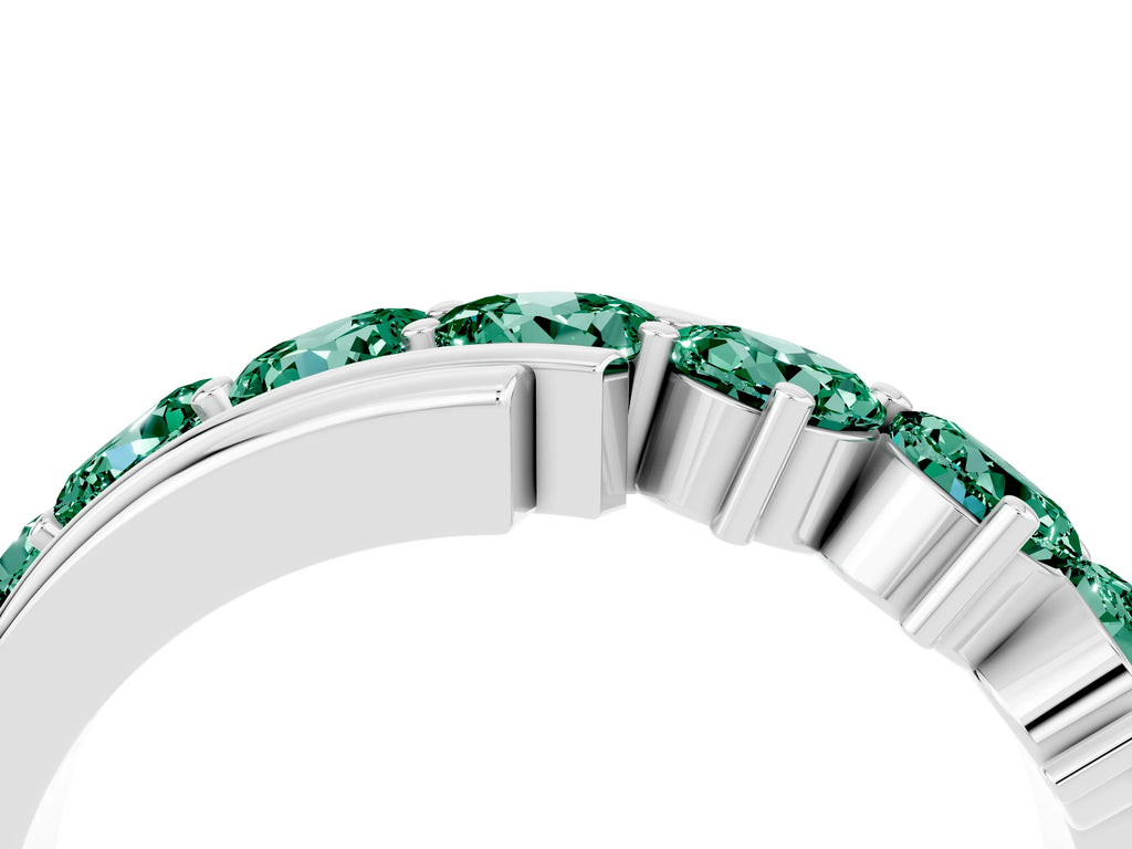 Round Green Sapphire Wave Band in Silver with Channel and Shared Prong Setting