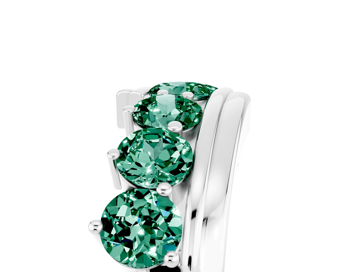 Round Green Sapphire Wave Band in Silver with Channel and Shared Prong Setting