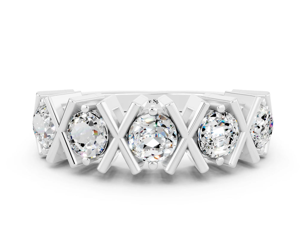 Round Moissanite Channel Set Band in Platinum with X-Prong Detail