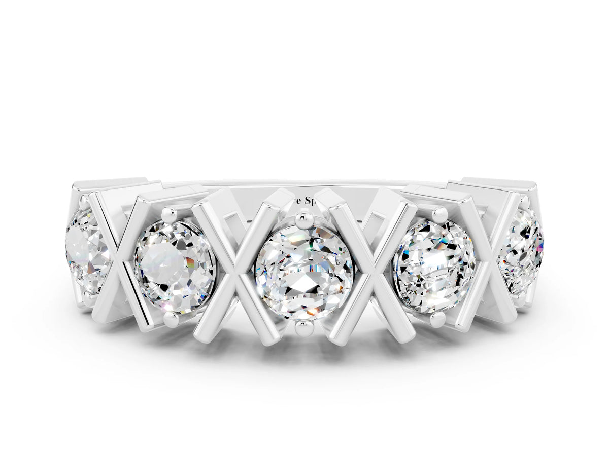 Round Moissanite Channel Set Band in Platinum with X-Prong Detail