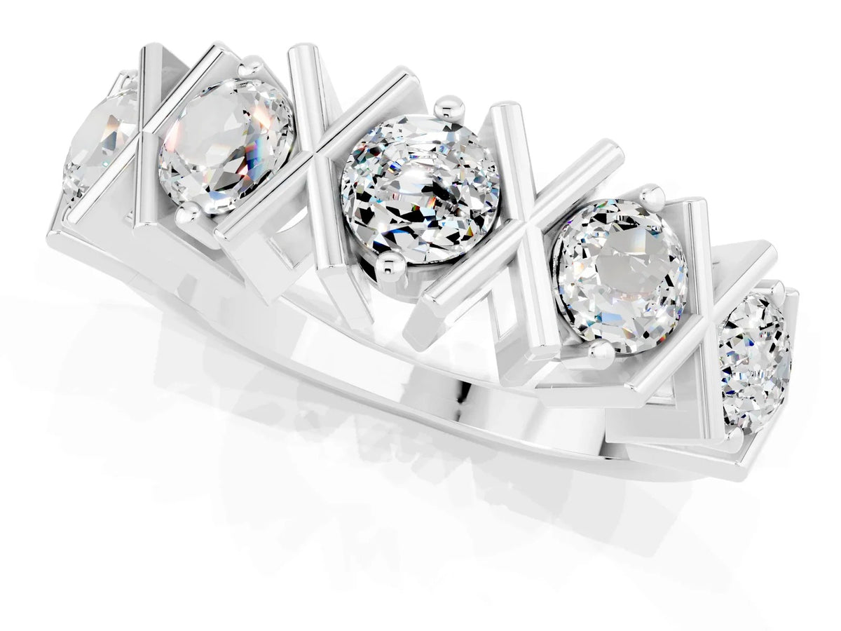 Round Moissanite Channel Set Band in Platinum with X-Prong Detail 
