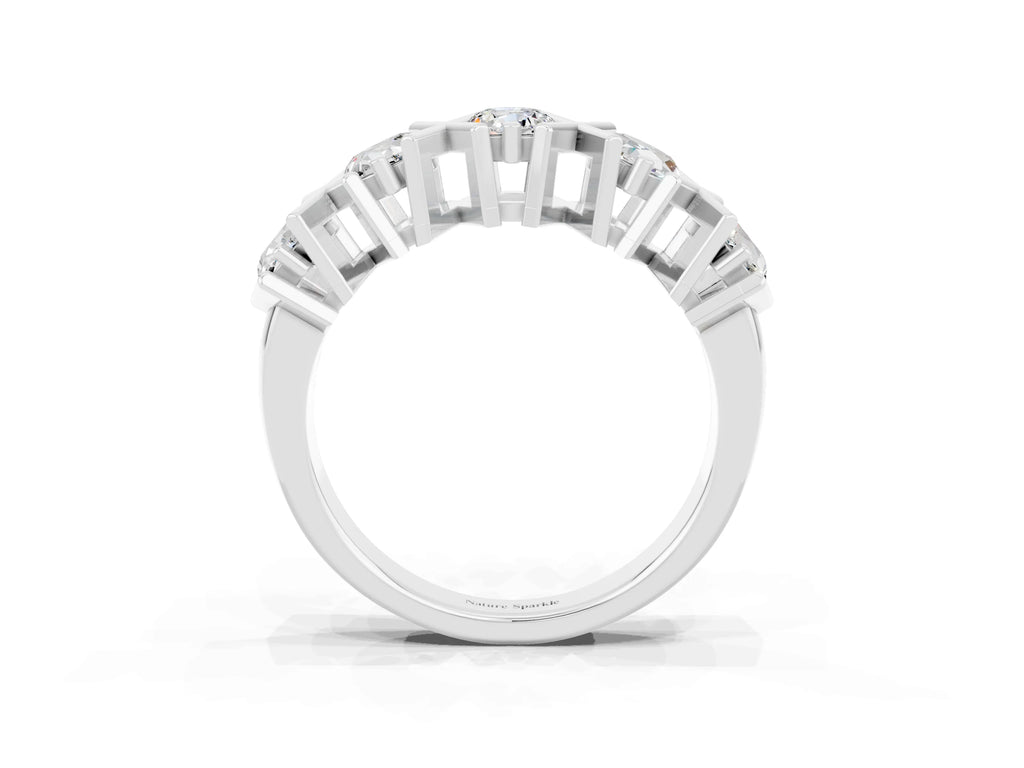 Round Moissanite Channel Set Band in Platinum with X-Prong Detail