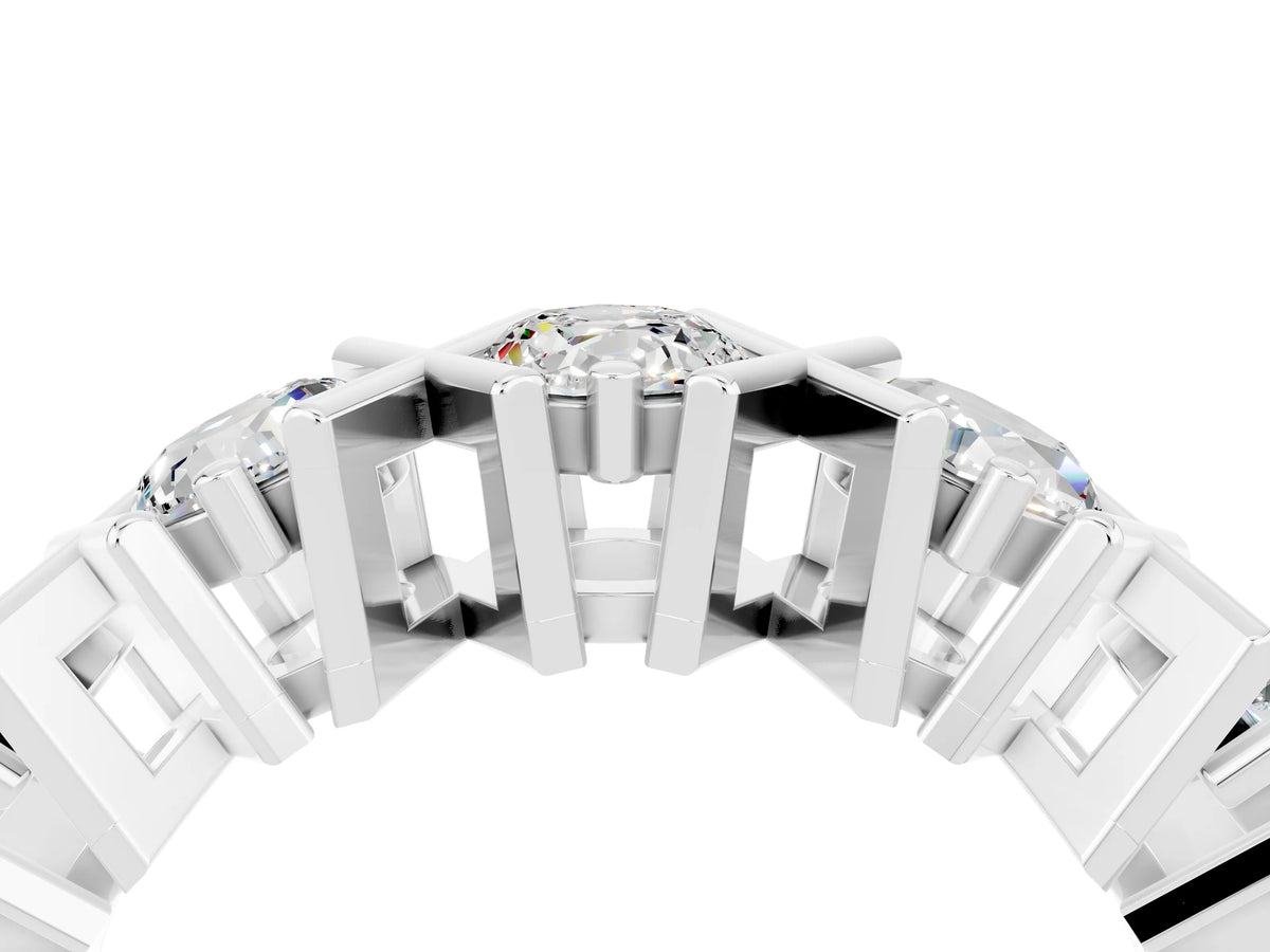 Round Moissanite Channel Set Band in Platinum with X-Prong Detail